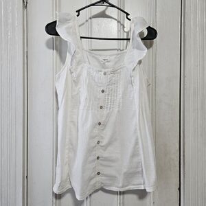 Maurices White Boho Sleeveless Top Ruffle Strap Pintuck Peasant Cottagecore XL